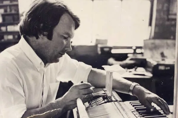 Colin Leverett at work on a piano action