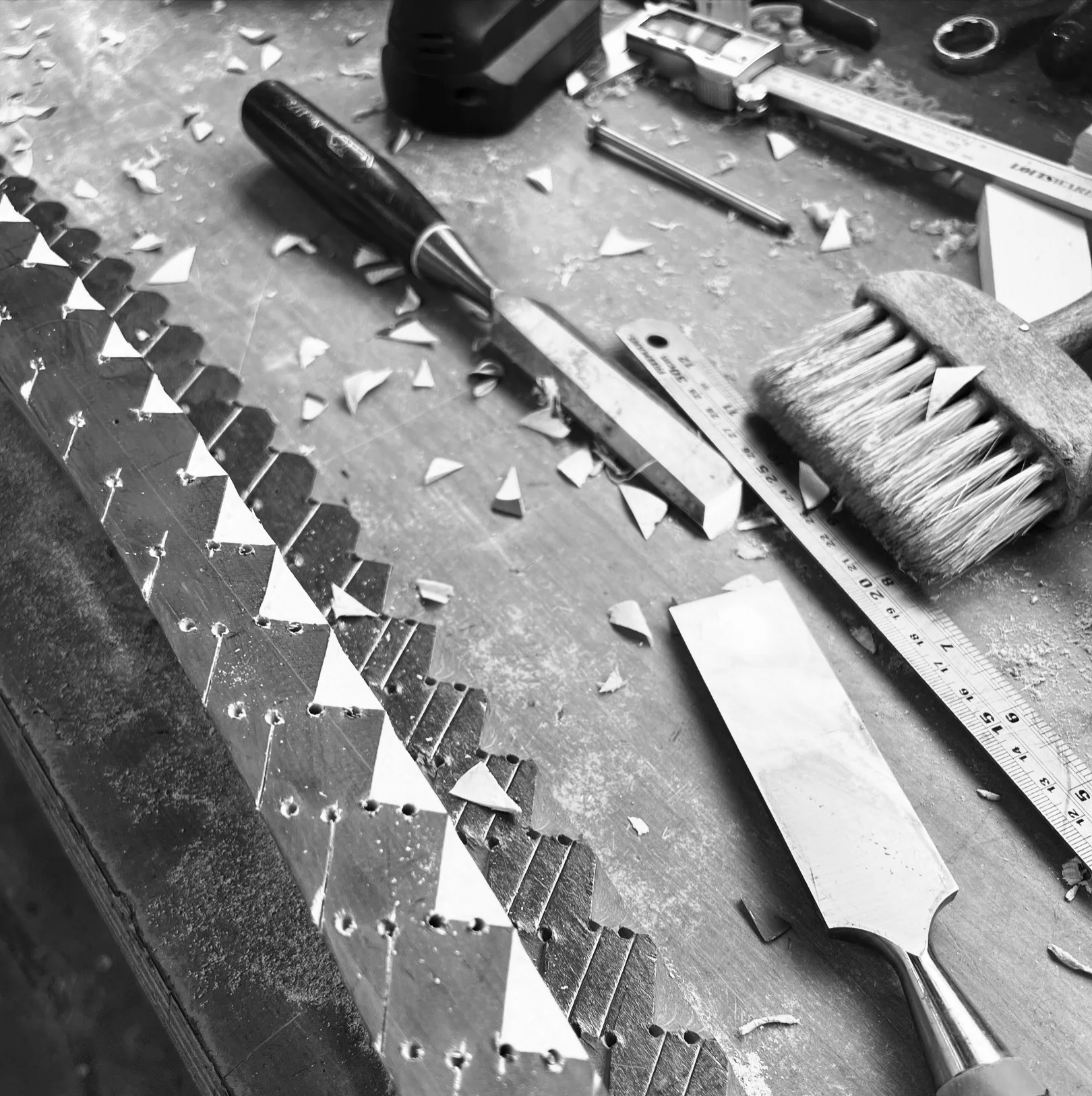 Tools and piano work at the Leverett workshop